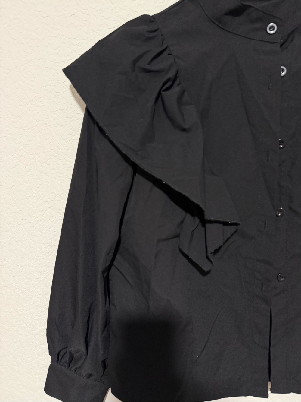 H&M Black Ruffle-Shoulder Button-Down Blouse - Picture 3 of 5